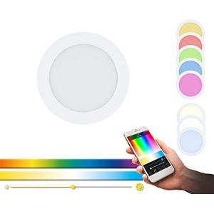 EGLO connect LED inbouwlamp Fueva-C, Smart Home inbouwlamp, materiaal: gegoten metaal, kunststof, kleur: wit, Ø: 17 cm, dimbaar, witte tinten en kleuren instelbaar