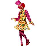 SMKMI Clown Lady kostuum, meerdere kleuren, hooped jurk, shirt, strik, gestreepte benen en hoed, (Plus X1)