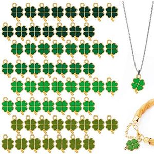 Zocipro 60 stuks groene klaverhangers met vier bladeren, St. Patrick's Day gelukshanger, ornamenten voor halskettingen, armbanden, oorbellen en sleutelhangers, Kristal, Nee