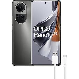 OPPO Reno10 5G Smartphone, vrij, 8 GB + 256 GB, 6,7 inch AMOLED-display, 64 + 8 + 32 MP, Android, batterij 5000 mAh, snel opladen, 67 W, grijs