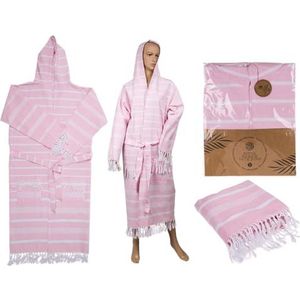 Out of the Blue Badjas hamam hamam roze en wit maat S 80% katoen en 20% polyester