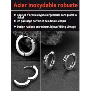 FaithHeart Oorbel Vikingman, zilver 925/roestvrij staal, oorbellen Viking runen, sieraden Noorse gotische piercing oorbellen voor man jongen vrouw (geschenkverpakking), Metaal, Geen edelsteen