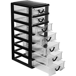 Rempry Mini-opbergdoos met 7 transparante bureauladen, 18 x 13 x 33,5 cm, zwart