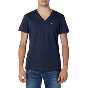 Tommy Hilfiger Tjm T-shirt met V-hals van originele jersey S/S gebreide top voor heren, Zwarte Iris