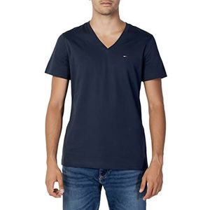 Tommy Hilfiger Tjm T-shirt met V-hals van originele jersey S/S gebreide top voor heren, Zwarte Iris