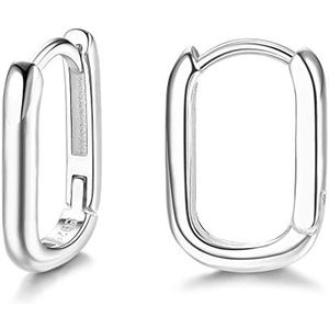 ORAZIO Huggie Creolen voor dames, 925 sterling zilver, 18 karaat verguld, ovaal, U-vorm, witgoud, geelgoud, Sterling zilver
