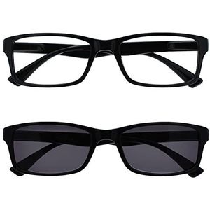 The Reading Glasses Lunettes de Lecture Noir avec UV400 Lecteur Soleil Valeur Double Set designer Style Hommes/Femmes RS92-1 +1,00