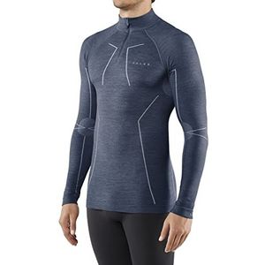 FALKE Wool-Tech functioneel ondergoed, hemd met ritssluiting en lange mouwen voor heren, merinowol, blauw, grijs, zwart, ademend, sneldrogend, warm voor koude temperaturen, 1 stuk