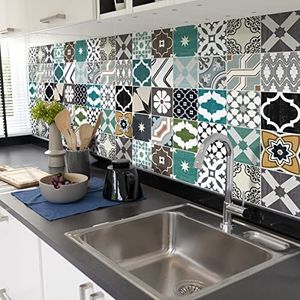 Ambiance Tilinia Muursticker, zelfklevend, voor keuken, badkamer, 24 stickers, cementtegels, 40 x 60 cm