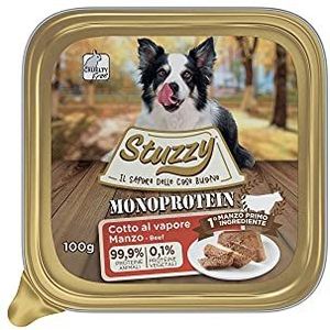 Stuzzy, Monoprotein grain & gluten free, voer voor volwassen honden, met Gusto rundvlees, gepatteerd, totaal 3,2 kg (32 potten van 100 g)