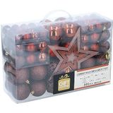 Giftsome Kerstballen, 101 stuks, kerstboomversiering, onbreekbaar, voor binnen en buiten, kunststof, diameter 3/4/6 cm, mat, glanzend, glinsterend, open, bronskleurig