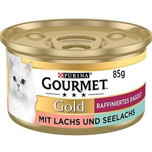 Purina Gourmet Gold Ragout Duetto, natvoer voor katten, zalm en wilde zalm, 12 x 85 gram, 12 blikjes