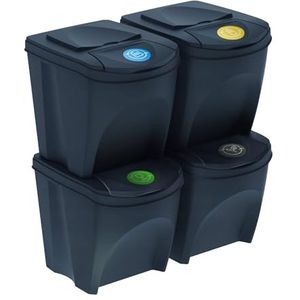 WELL HOME MOBILIARIO & DECORACIÓN Set van 4 recyclingcontainers, antraciet, 4 x 25 liter