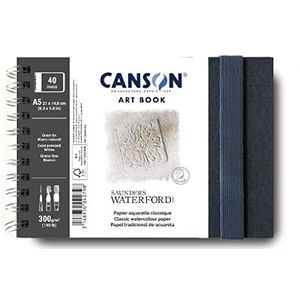 CANSON Art Book Saunders Waterford Spiraalboek, 40 pagina's, aquarelpapier, fijne korrel, 21 x 14,8 cm, 300 g/m², wit