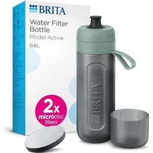 BRITA Active filterfles donkergroen met MicroDisc-technologie, optimale smaak om overal van te genieten, BPA-vrije waterfles, 0,6 liter