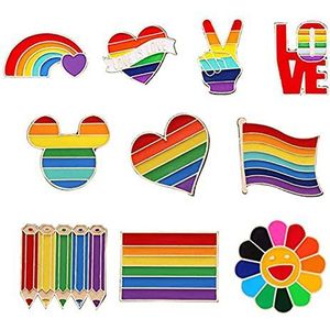 10 stuks broche, regenboog, kleurrijk, spelden, broche in hartvorm, email, lesbische broches, gays, LGBT, regenboog, voor truien, sjaals, jurken, kostuums, tassen, metaal, metaal