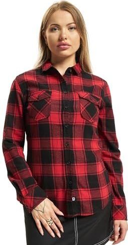 Brandit Amy flanellen checkshirt girl-shirt, zwart/rood, 3XL, Zwart/Rood