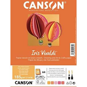 CANSON Verpakking met 25 vellen Iris, A4, 185 g/m², verschillende kleuren, geel/roze/rood