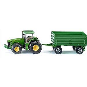 siku 1953, John Deere Tractor met hanger, 1:50, metaal/kunststof, groen, te combineren met Siku-modellen van dezelfde schaal