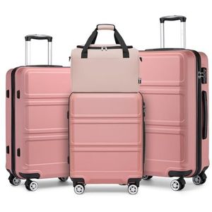 Kono Set van 4 koffers met harde schaal, licht, met TSA-slot en Ryanair cabinetas, NUDE, Bagagesets