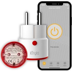 Konyks Priska Max 3 EU Smart stopcontact, wifi + BT, geavanceerde functies V3, 16 A, verbruiksmeter, compatibel met Alexa en Google Home & Tuya, wit/rood