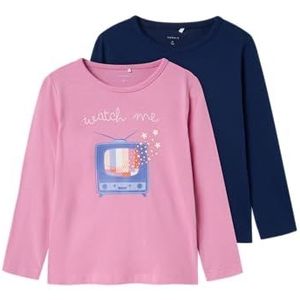 NAME IT Nmfolisia 2p Ls Top Pb Top Meisjes (2 stuks), Fuchsia roze/pakket: Beacon Blue