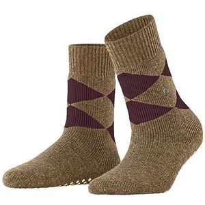 Burlington Cosy Argyle damespantoffels, antislip noppen op de zool, beste grip, dik, warm, ademend, klimaatregulerend, geurremmend, wol, 1 paar, Bruin (Almond 5078)