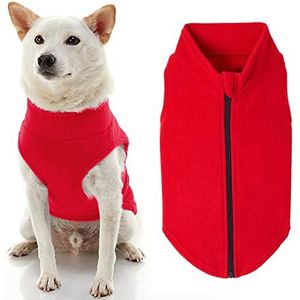 Gooby Fleece trui met ritssluiting voor honden, rood, XXXL - warme fleece trui zonder riem - wintertrui voor kleine honden - kleding voor kleine en middelgrote honden