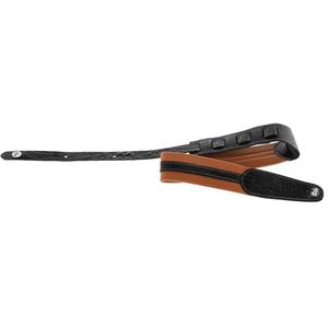 GEWA Prestige Sangle de guitare, en cuir véritable, largeur 65 mm, longueur 103-139 cm, Security Locks Chrome, sable sec/noir, marron moyen/noir, fabriquée à la main en Europe