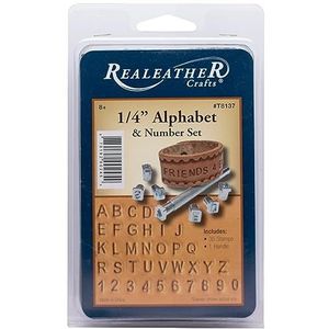 Realeather Crafts Metalen alfabet en nummer postzegels set 0,6 cm