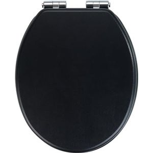 WENKO Cuero WC-bril met softclosemechanisme in lederlook, vochtbestendig MDF zonder poriën, snelle bevestiging, gegoten zink 35,5 x 42,5 cm, zwart