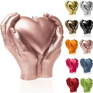 Candellana Kaars hart hand | Hoogte: 16 cm | Roségoud | Brandduur 35 uur | Grootte van de kaars is 1: 1 met een echte hand | handgemaakt in de EU