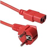 ACT Koude apparaten stroomkabel 3m, C13, netsnoer voor PC stroomkabel CEE 7/7 naar C13 3-polig - geaard contact gehoekt - AK5131 rood