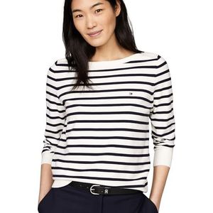 Tommy Hilfiger Co Jersey Stitch Bateau-nk Trui voor dames, Ivoor Petal/Desert Sky Stp