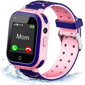 SOS Waterdichte smartwatch voor kinderen met wekker, zaklamp, rekenmachine, verjaardagscadeau voor jongens en meisjes van 3 tot 12 jaar (roze)