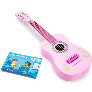 New Classic Toys Beginnersinstrument, gitaar met muziekboek, roze bloemen, 348