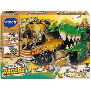 VTech - Car-Board Racers, racebaan Dino Adventure, racebanen van gerecycled karton* oneindig uitbreidbaar met gemotoriseerde terreinauto, cadeau voor kinderen vanaf 5 jaar - inhoud in het Frans