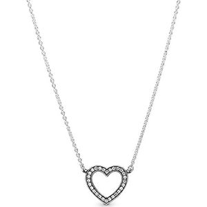 Pandora Signature zilveren hart ketting met heldere zirkonia, 45, email, Zirkonia