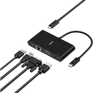 Belkin USB-C multimedia-adapter (USB-C Hub met VGA, HDMI 4K, USB 3.0, Ethernet-poorten) met 100 W vermogen voor apparaten zoals MacBook Pro, iPad Pro, Surface Pro en Chromebook