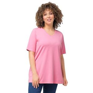 Ulla Popken T-shirt, A-lijn, V-hals, halflange mouwen, 807284, T-shirt voor dames, lichtroze.