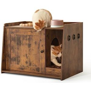Mondeer Kattenbakvulling, verborgen houten toilet met deur en gaten, industrieel huis voor woonkamer, slaapkamer, hal, rustiek bruin