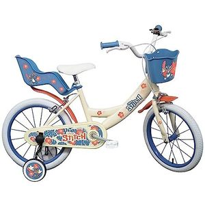 ALBRI Stitch 14 inch fiets met mand en ambol-houder, meisjesfiets, wit