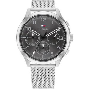 Tommy Hilfiger Multifunctioneel analoog kwartshorloge voor heren met Milanese armband van zilverkleurig roestvrij staal - 1791851, grijs., Armband