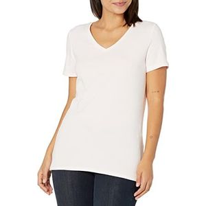 Amazon Essentials Dames T-shirt met V-hals en korte mouwen, klassieke pasvorm, lichtroze/lichtgrijs gemêleerd, maat XS