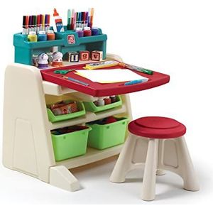 Step2 Flip & Doodle ezel met bureau en kruk voor kinderen, creatieve tafel van kunststof met opbergdozen, schildertafel