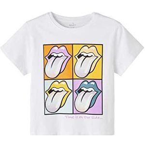 NAME IT Nkfmus Rollingstones SS Top Unv T-shirt pour fille, blanc brillant, 134-140