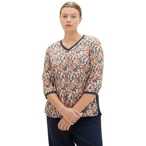 TOM TAILOR T-shirt à manches 3/4 pour femme, 32369 – Petit gris Tie Dye Floral, 50/grande taille