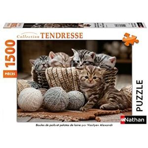 Nathan - Puzzel 1500 stukjes - Haarballen en bollen wol - Volwassenen en kinderen vanaf 14 jaar - Hoogwaardige puzzel - Collectie Tendresse - 87790