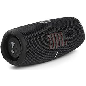 JBL Opladen met 5 zwarte Bluetooth-luidsprekers, draagbare waterdichte boombox met geïntegreerde powerbank en stereogeluid, een acculading voor maximaal 20 uur draadloze muziek