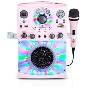 Singing Machine SML385UP Bluetooth karaoke-systeem met led-discoverlichting, CD+G, USB en microfoon, roze